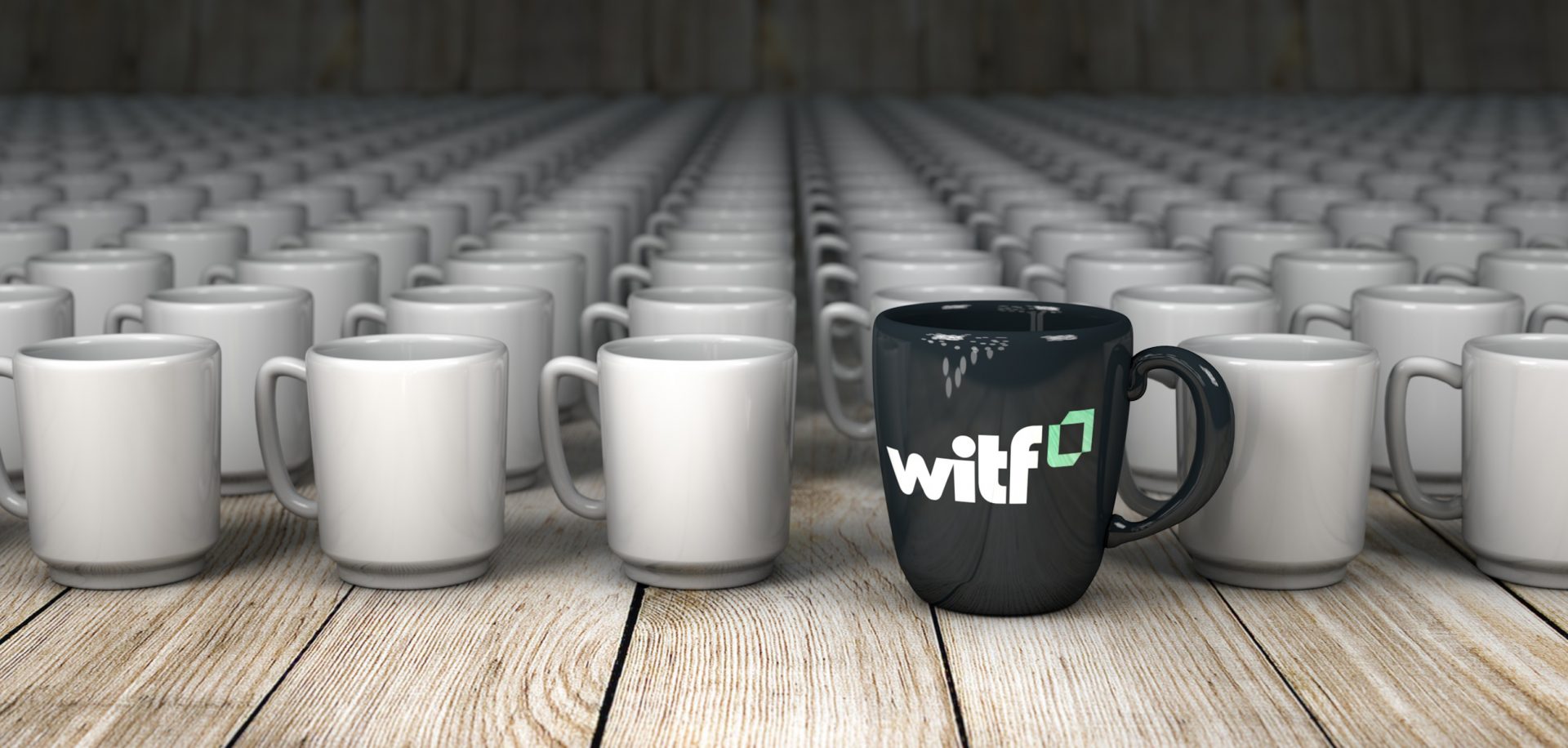 WITF coffee mug in a sea of bland coffee mugs.